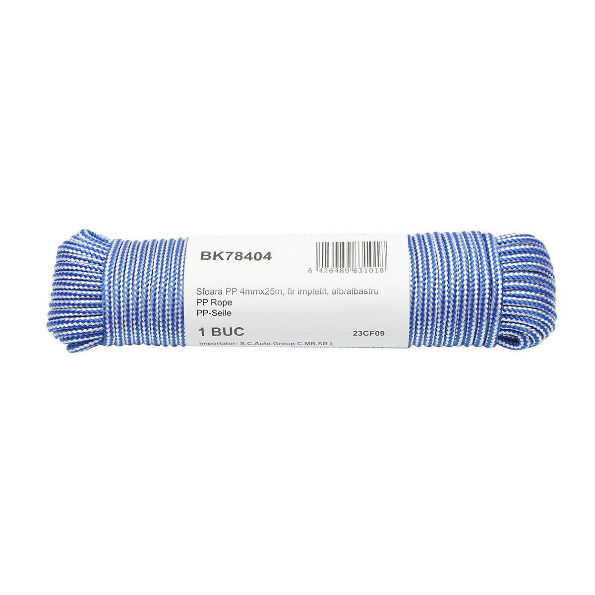 4mm x 25m braided PP rope, white/blue Breckner Germany